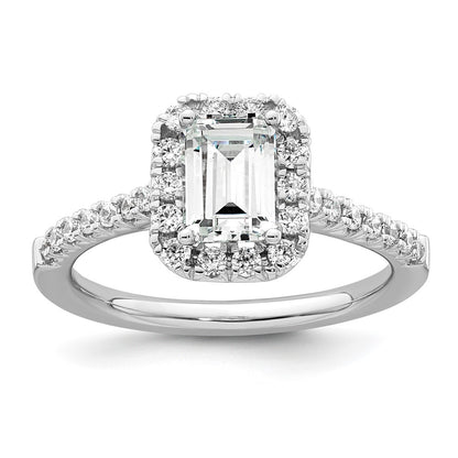 14K White Gold Halo (Holds 1 carat (6.8x4.7mm) Emerald-cut Center) 1/2 carat Diamond Semi-mount Engagement Ring
