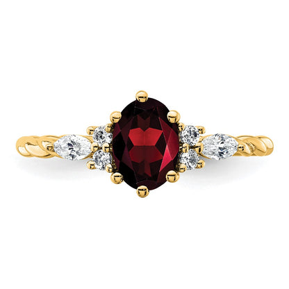 14K Yellow Gold Diamond and 7x5 Oval January/Garnet Size 7 Twisted Ring