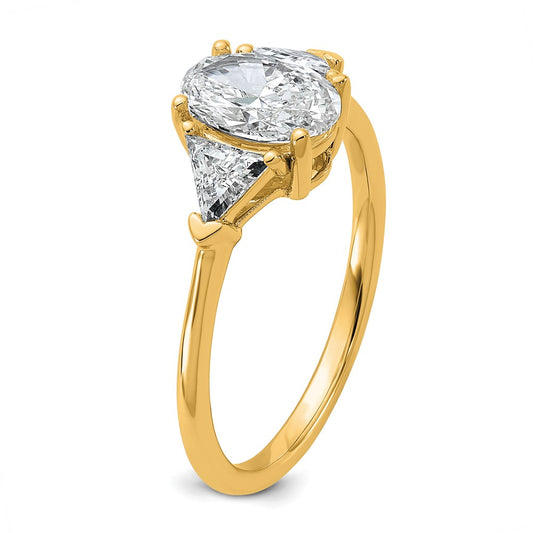 14K Yellow Gold 1 1/2 carat Certified Lab Grown Diamond VS/SI+ G+ Complete Oval and Trillion Three Stone Engagement Ring
