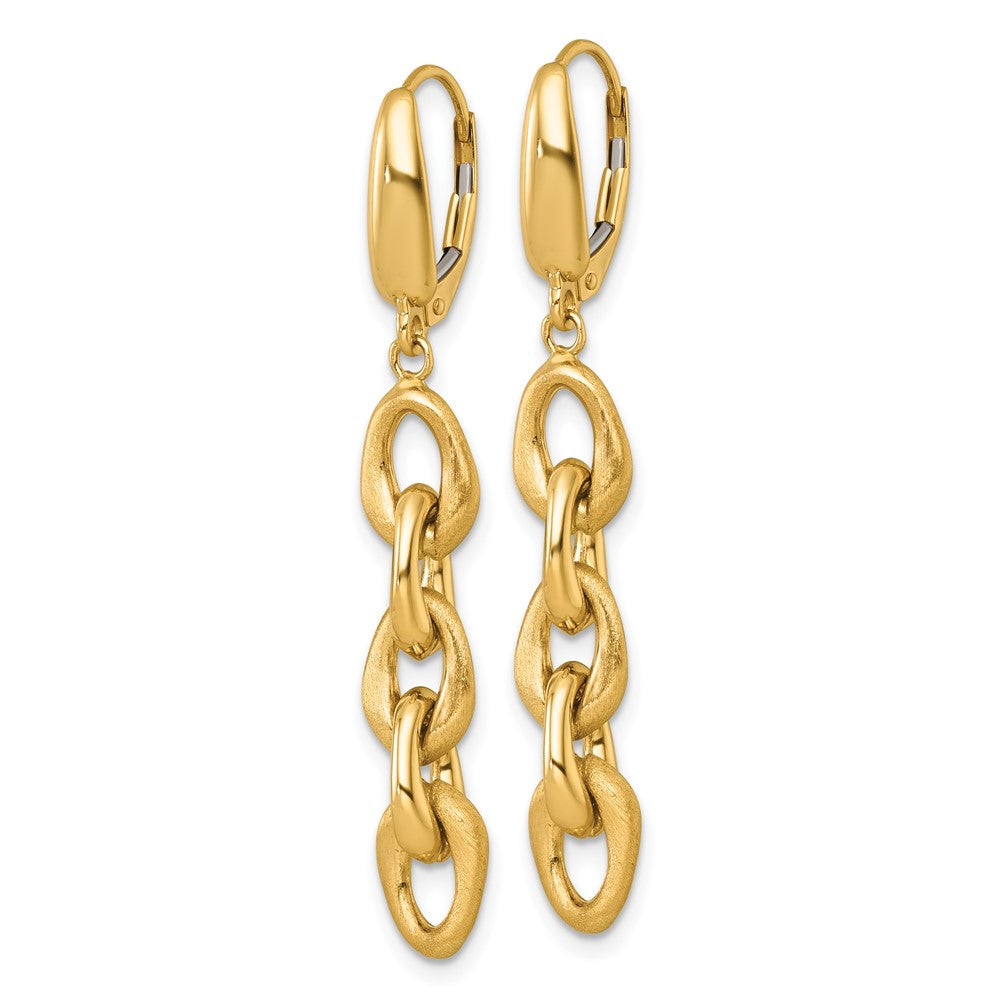 14K Yellow Gold Polished And Brushed Chain Link Dangle Leverback Earrings