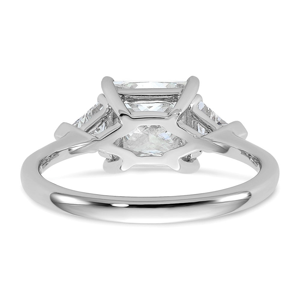 14K White Gold 2 1/2 carat Certified Lab Grown Diamond VS+ F+ Princess and Trillion Complete Three Stone Engagement Ring