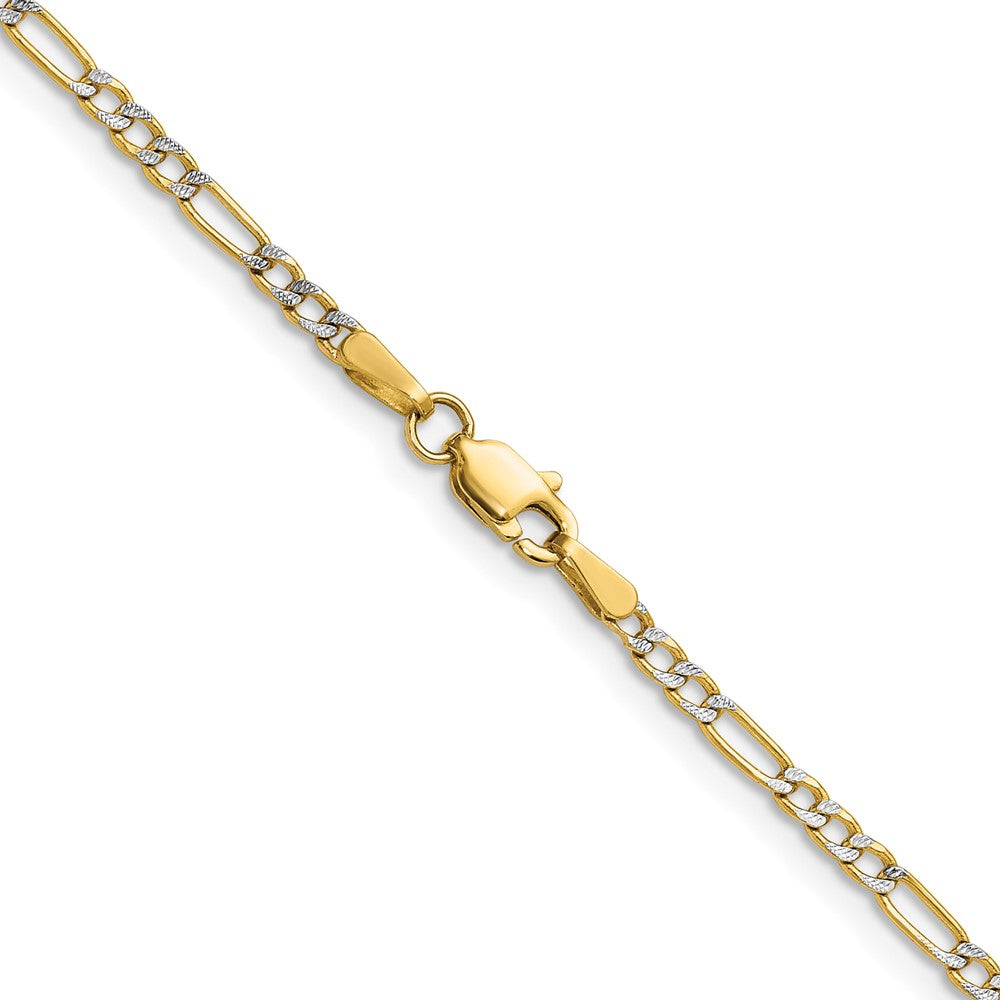 14K Yellow Gold 2.3mm Semi-solid with Rhodium Pav‚ Figaro Chain Necklace