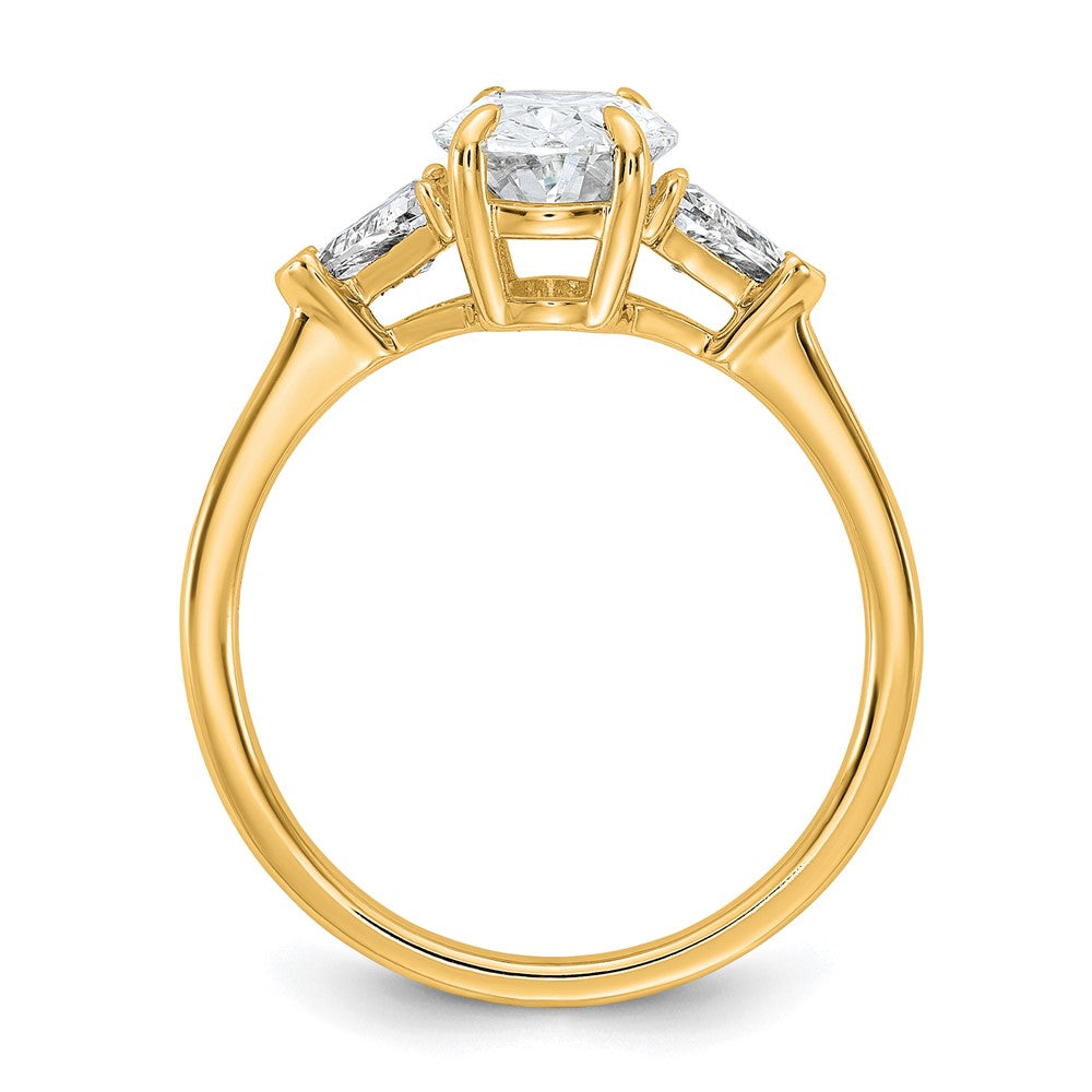 14K Yellow Gold 1/2 carat Lab Grown Diamond VS/SI+ G+ Trillion and 1 1/2 carat Oval Center Semi Mount Three Stone Engagement Ring