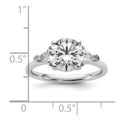14K White Gold 2 1/2 carat Certified Lab Grown Diamond VS/SI+ G+ Round and Triangle Complete Three Stone Engagement Ring