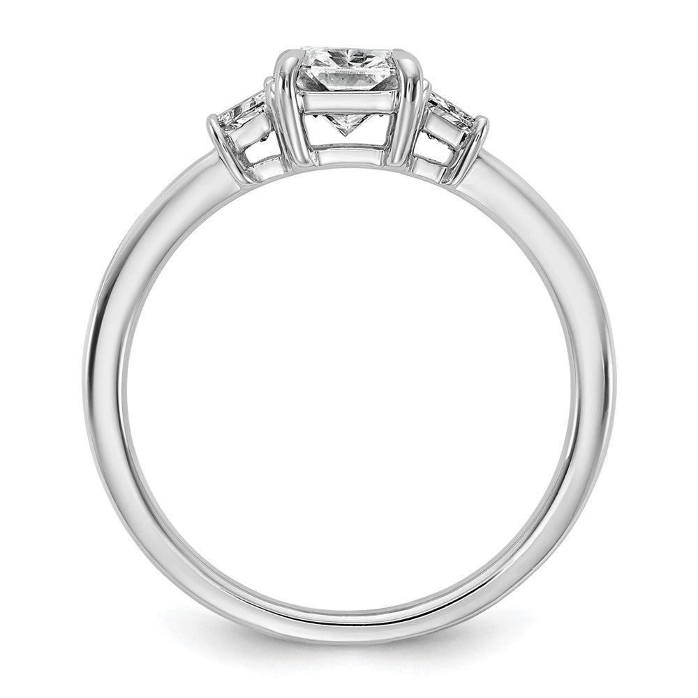 14K White Gold 3/8 carat Lab Grown Diamond VS+ F+ Trapezoid 1 carat Radiant Center Semi Mount Three Stone Engagement Ring