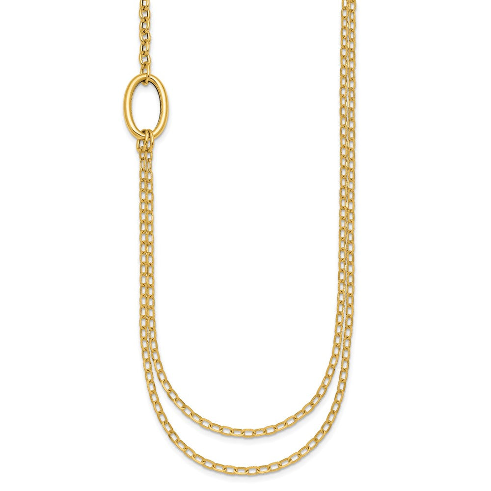 14K Yellow Gold Polished Oval Double Strand Cable Chain 18 Inch Necklace