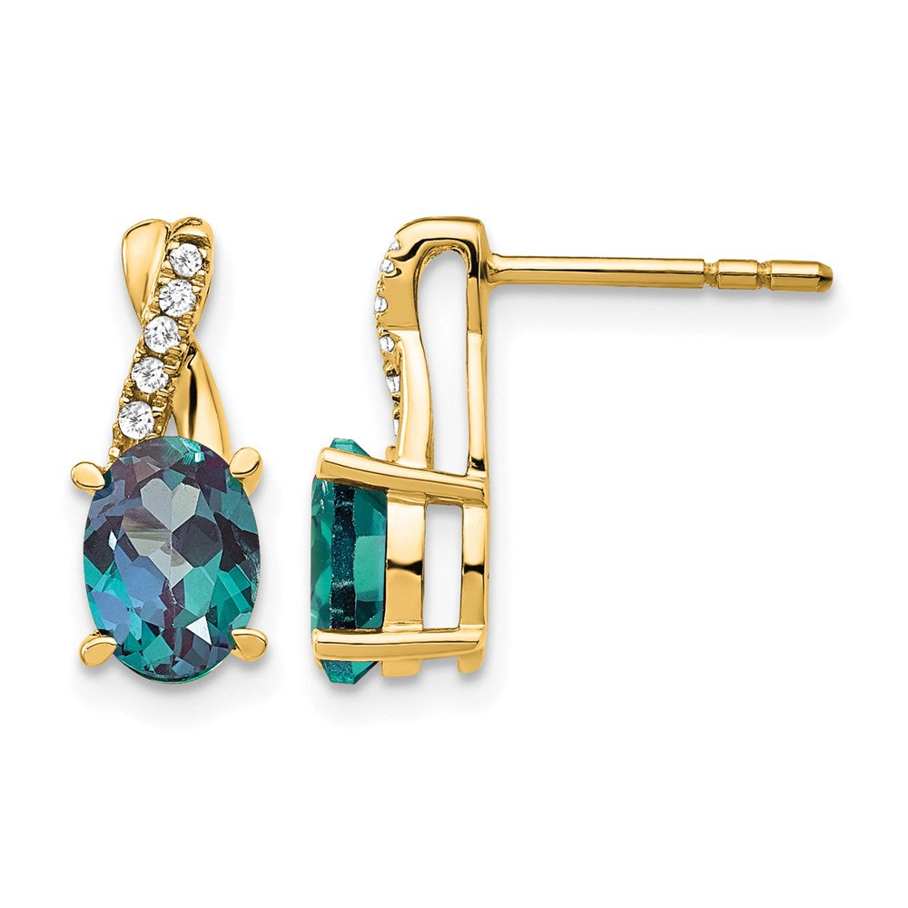 14K Yellow Gold 7x5 Oval June/Lab Created Alexandrite and Diamond Post Earrings
