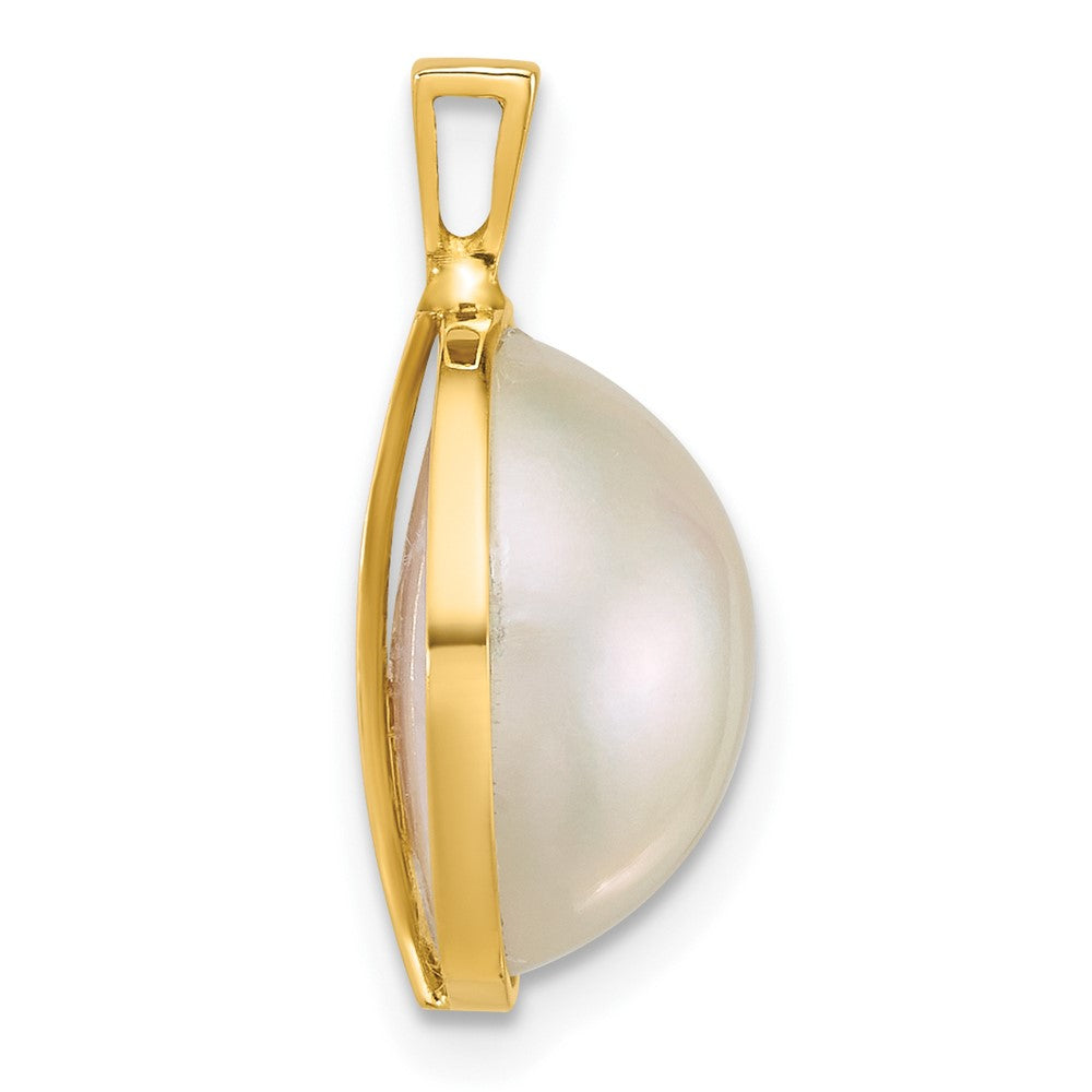 14K Yellow Gold 12-13mm Round Saltwater Cultured Mabe Pearl Pendant