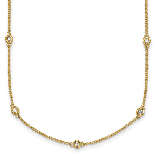 14K Yellow Gold Complete 1/3 carat Bezel-set Diamond and Cable Chain 17-Station 20 Inch Necklace