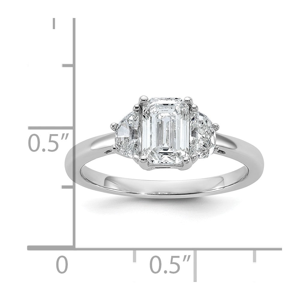 14K White Gold 1 3/8 carat Certified Lab Grown Diamond VS/SI+ G+ Complete Emerald and Half Moon Three Stone Engagement Ring