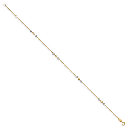 14K Two-Tone Gold Two-tone Diamond-cut Beaded 4-Station 9 Inch Plus 1 Inch Extender - Total 10 Inch Anklet