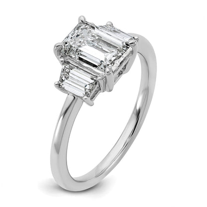 14K White Gold 2 carat Lab Grown Diamond VS+ F+ Complete Emerald and Trapezoid Engagement Ring