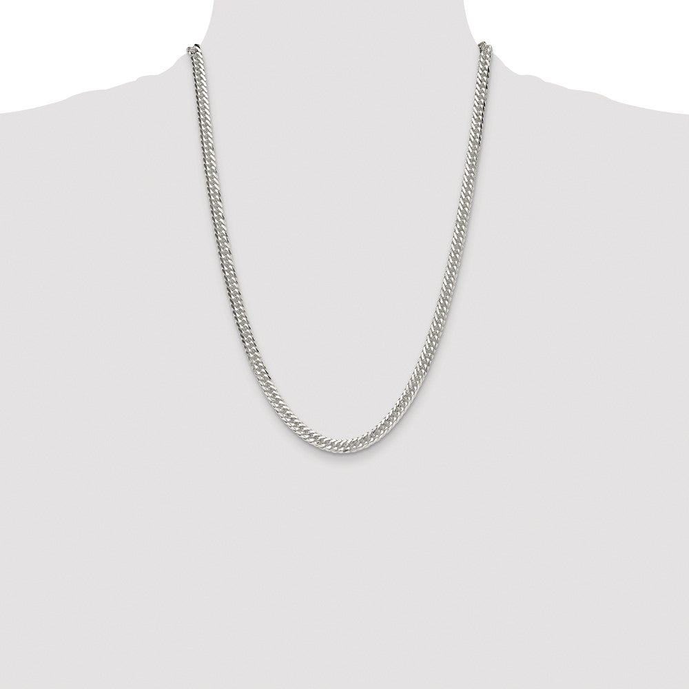 Sterling Silver Rhodium-plated 5.7mm Double Diamond-cut Curb 24 Inch Chain