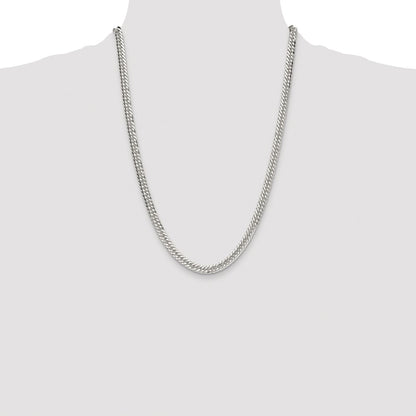 Sterling Silver Rhodium-plated 5.7mm Double Diamond-cut Curb 24 Inch Chain