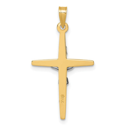 14K Yellow Gold with Rhodium Polished INRI Crucifix Cross Pendant
