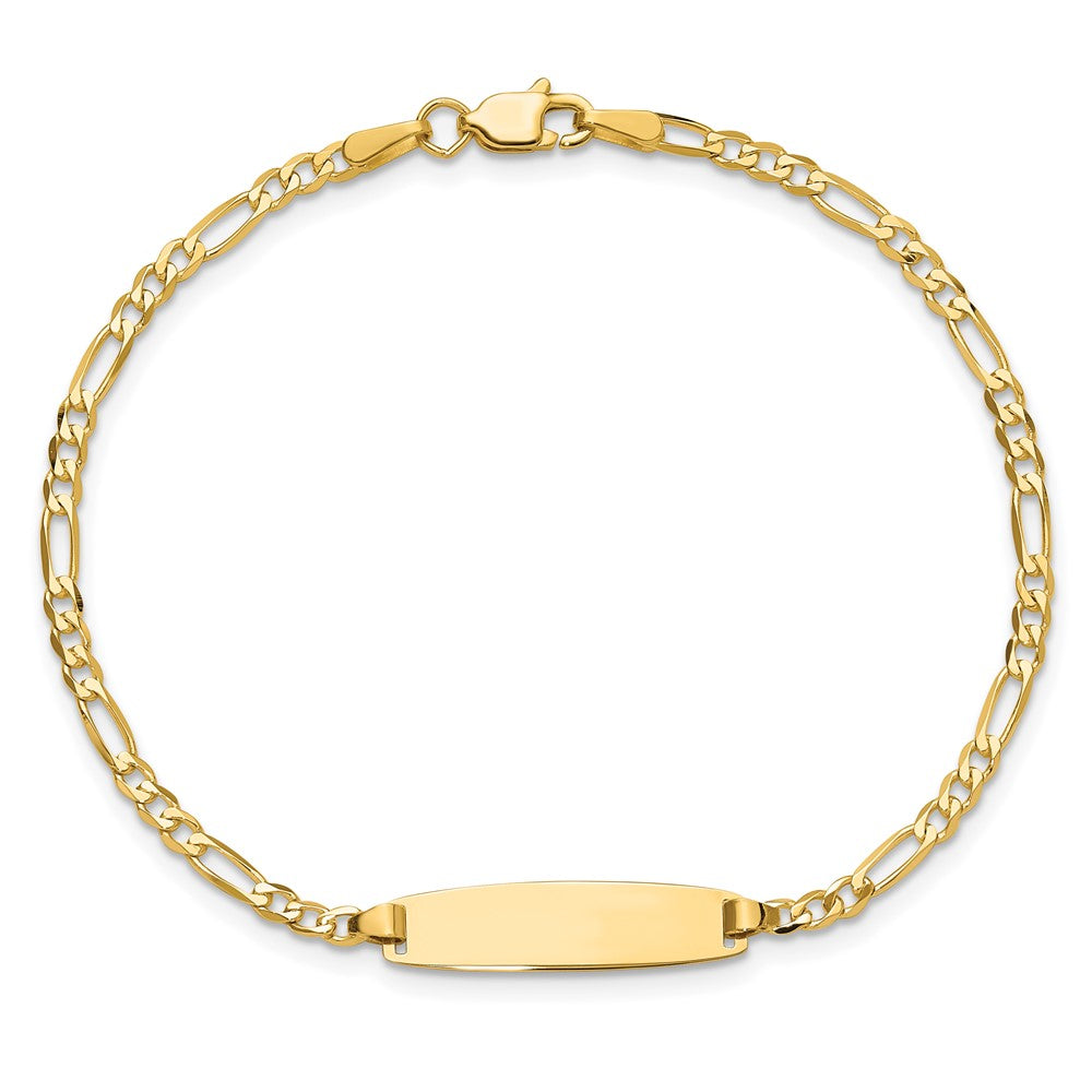 14K Yellow Gold Polished Solid Chain/Solid Plate Figaro Link 19.5x5.5mm Plate 7 Inch ID Bracelet