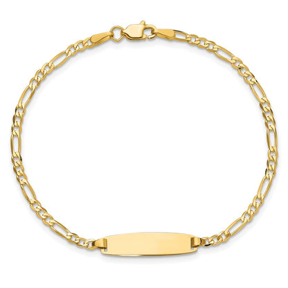 14K Yellow Gold Polished Solid Chain/Solid Plate Figaro Link 19.5x5.5mm Plate 7 Inch ID Bracelet