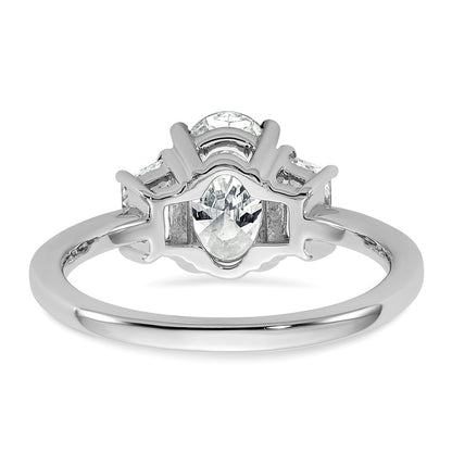 14K White Gold 2 carat Certified Lab Grown Diamond VS+ F+ Oval and Trapezoid Complete Three Stone Engagement Ring