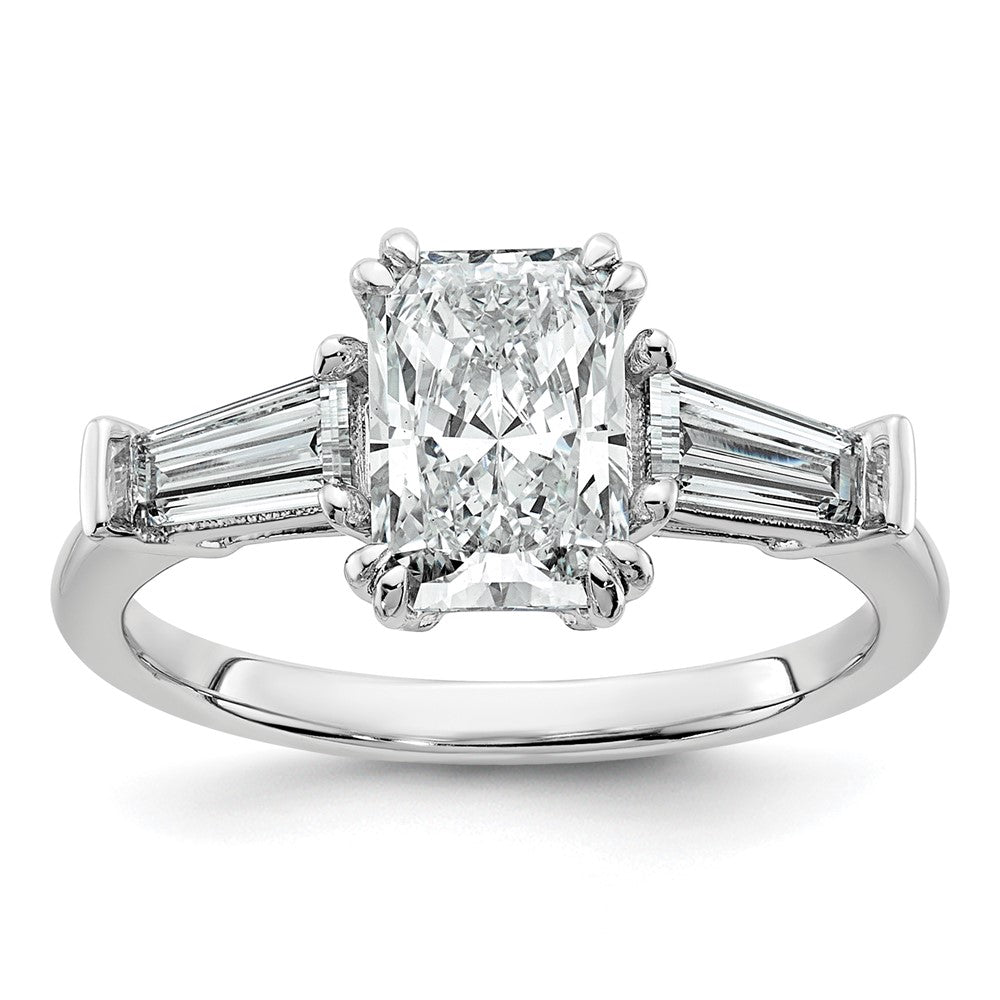 14K White Gold 5/8 carat Lab Grown Diamond VS+ F+ Tapered Baguette Sides 1 1/2 carat Radiant Center Semi Mount Engagement Ring