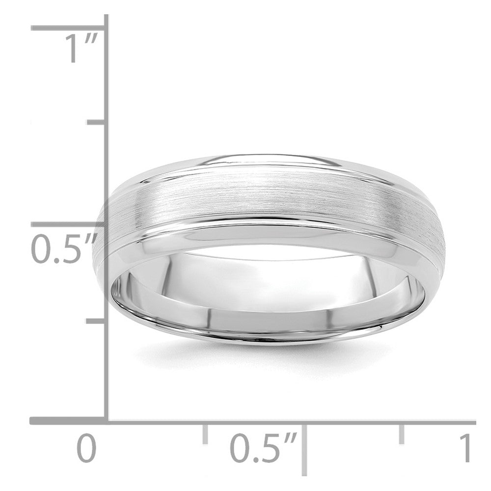 14K White Gold 6mm Standard Weight Comfort Fit Brushed Satin Line Edge Wedding Band Ring