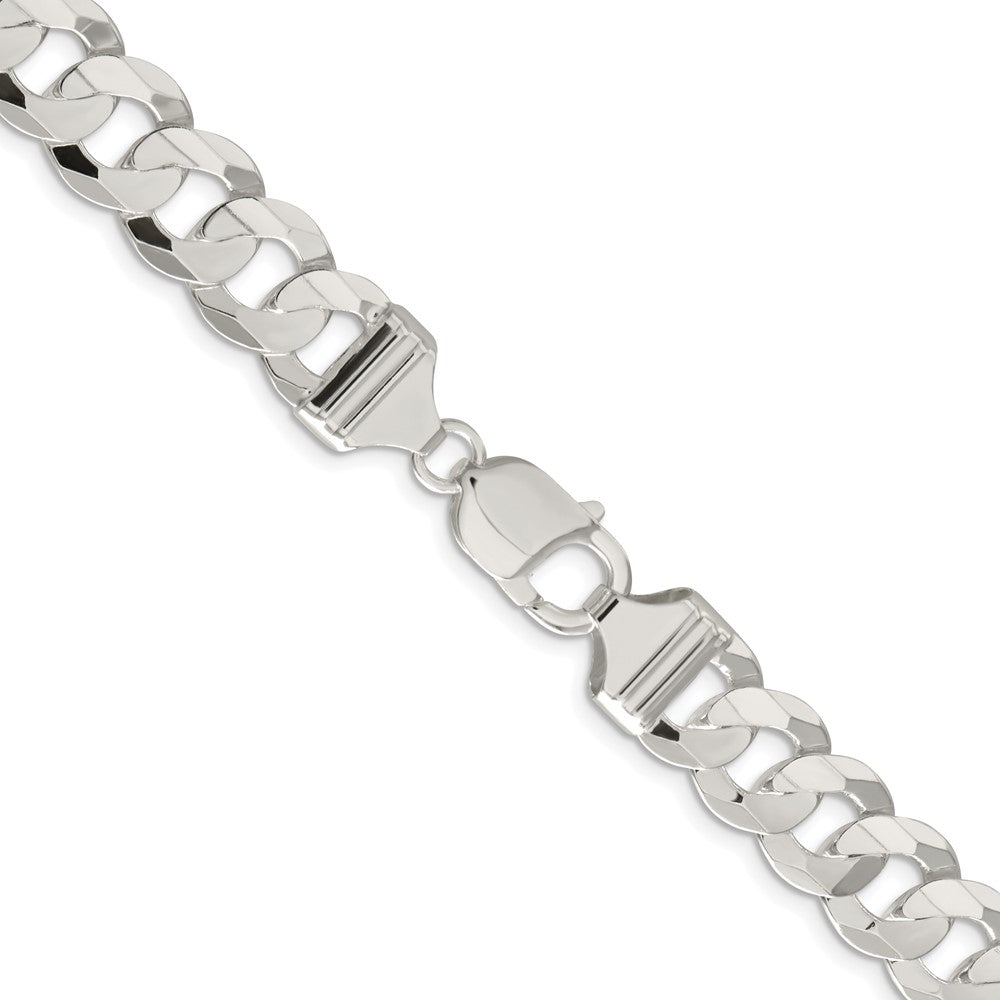 Sterling Silver Rhodium-plated 11.9mm Concave Beveled Curb 18 Inch Chain