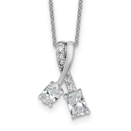 14K White Gold 7/8 carat Lab Grown Diamond VS/SI+ G+ Oval and Radiant Complete 18 Inch Two Stone Pendant Necklace