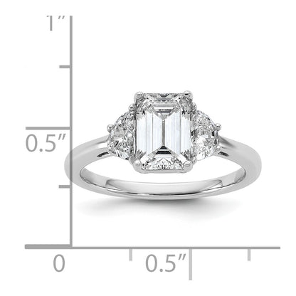 14K White Gold 1/2 carat Lab Grown Diamond VS/SI+ G+ Semi Mount Emerald and Half Moon Three Stone Engagement Ring