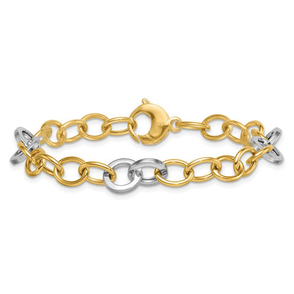 14K Two-Tone Gold Two-tone Polished 9.75mm Fancy Circle Cable Chain 7.5 Inch Bracelet