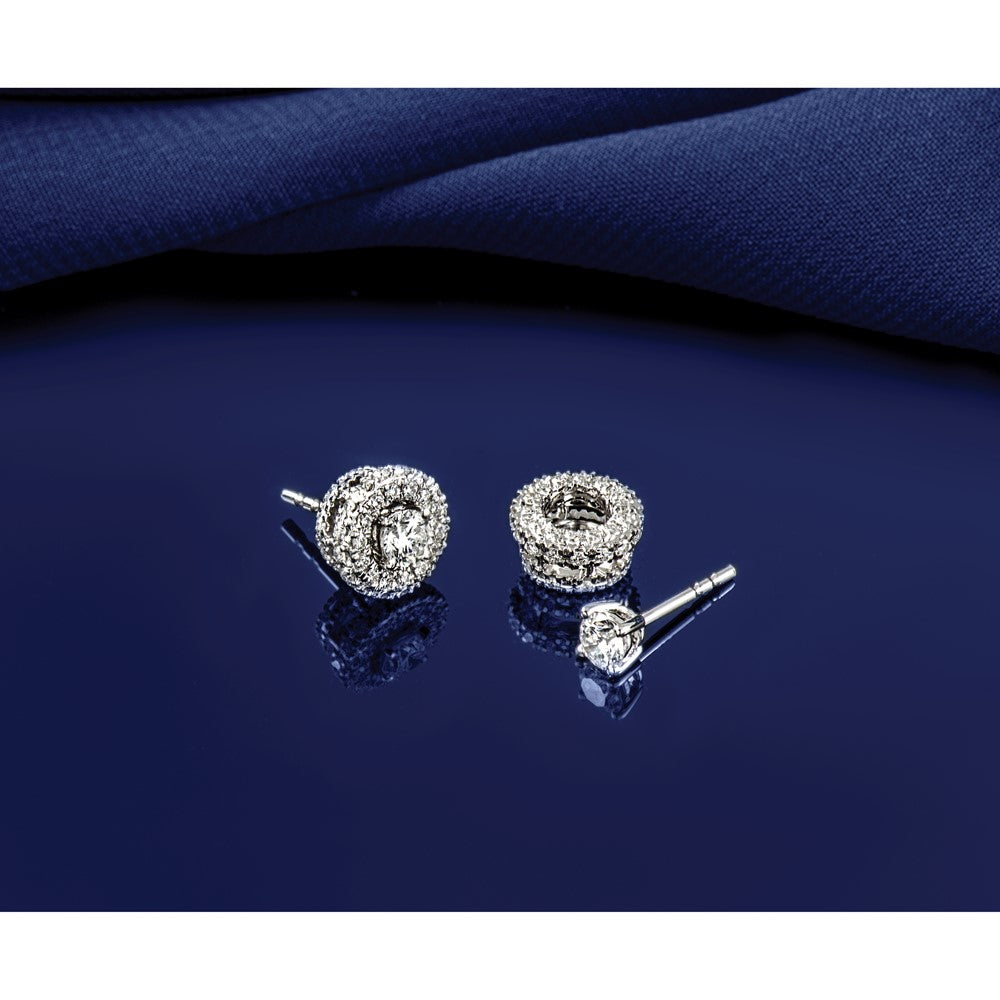 14K White Gold 1 carat Lab Grown Diamond VS+ F+ Round Complete Four Prong Lightweight Stud Earrings