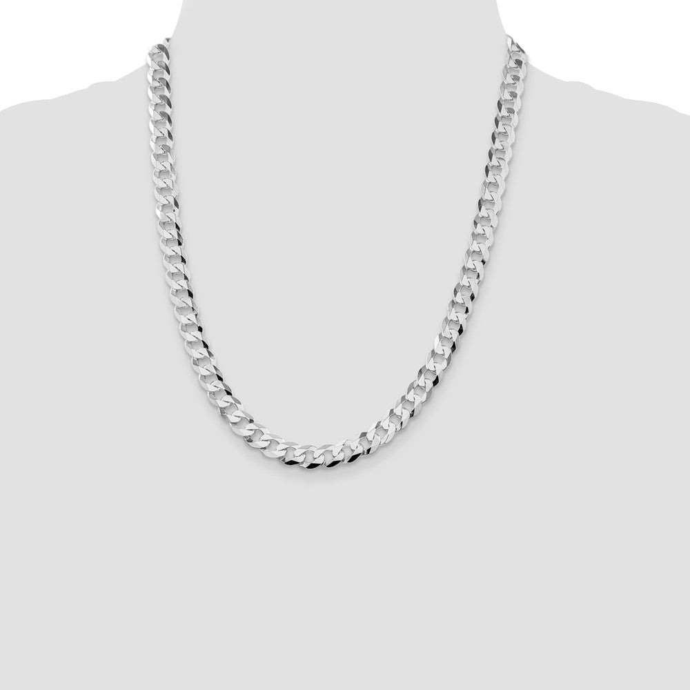 Sterling Silver Rhodium-plated 8.5mm Flat Curb 22 Inch Chain