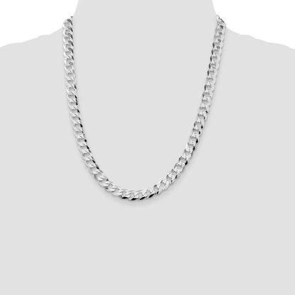 Sterling Silver Rhodium-plated 8.5mm Flat Curb 22 Inch Chain
