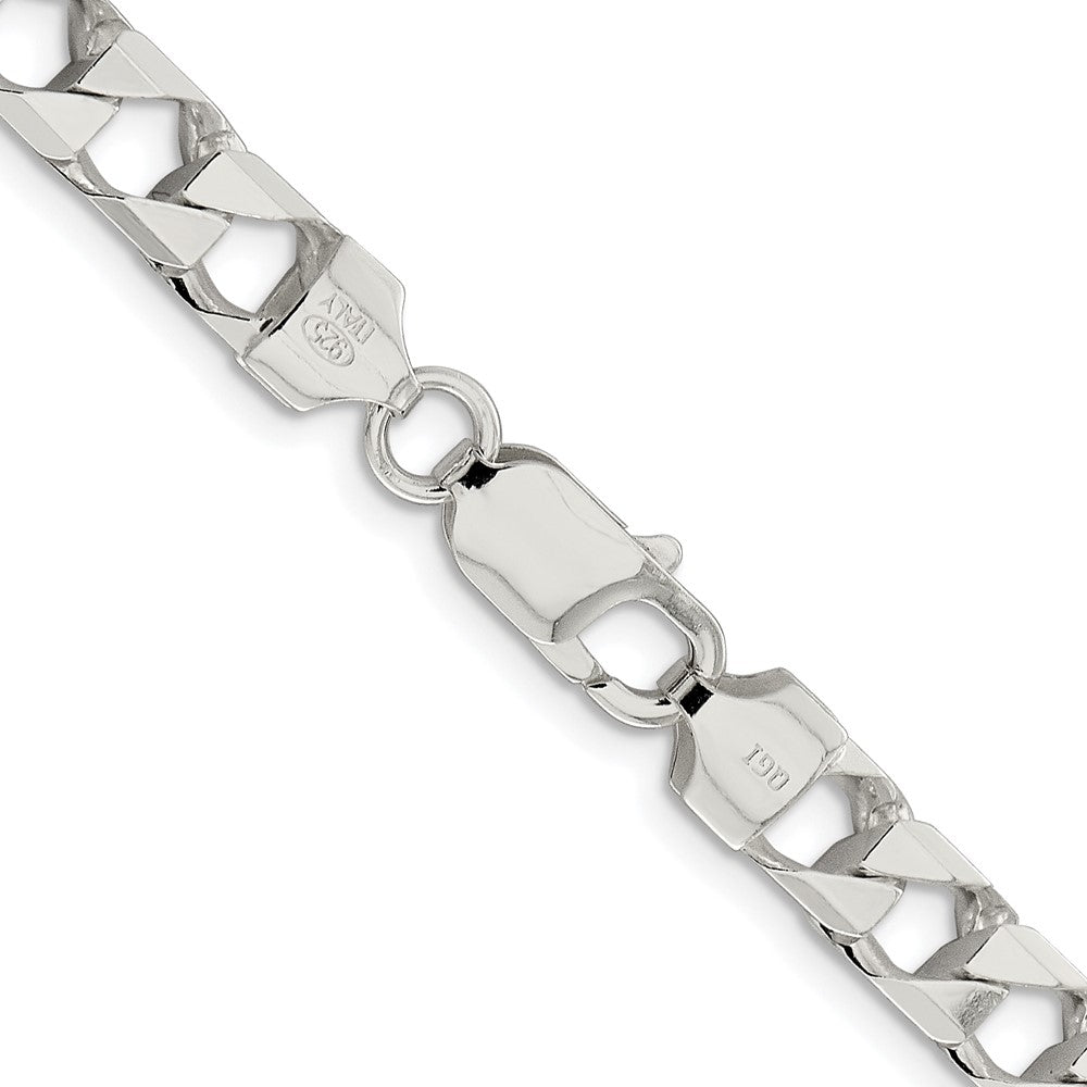 Sterling Silver Rhodium-plated 7.2mm D/C Square Curb 22 Inch Chain