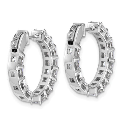 14K White Gold 4 carat Lab Grown Diamond VS/SI+ G+ Princess Complete In and Out Hoop Earrings