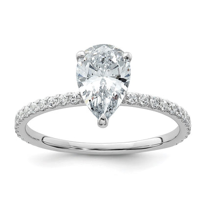 14K White Gold 1 3/8 carat Certified Lab Grown Diamond VS+ F+ Pear Complete Solitaire with Flair Engagement Ring