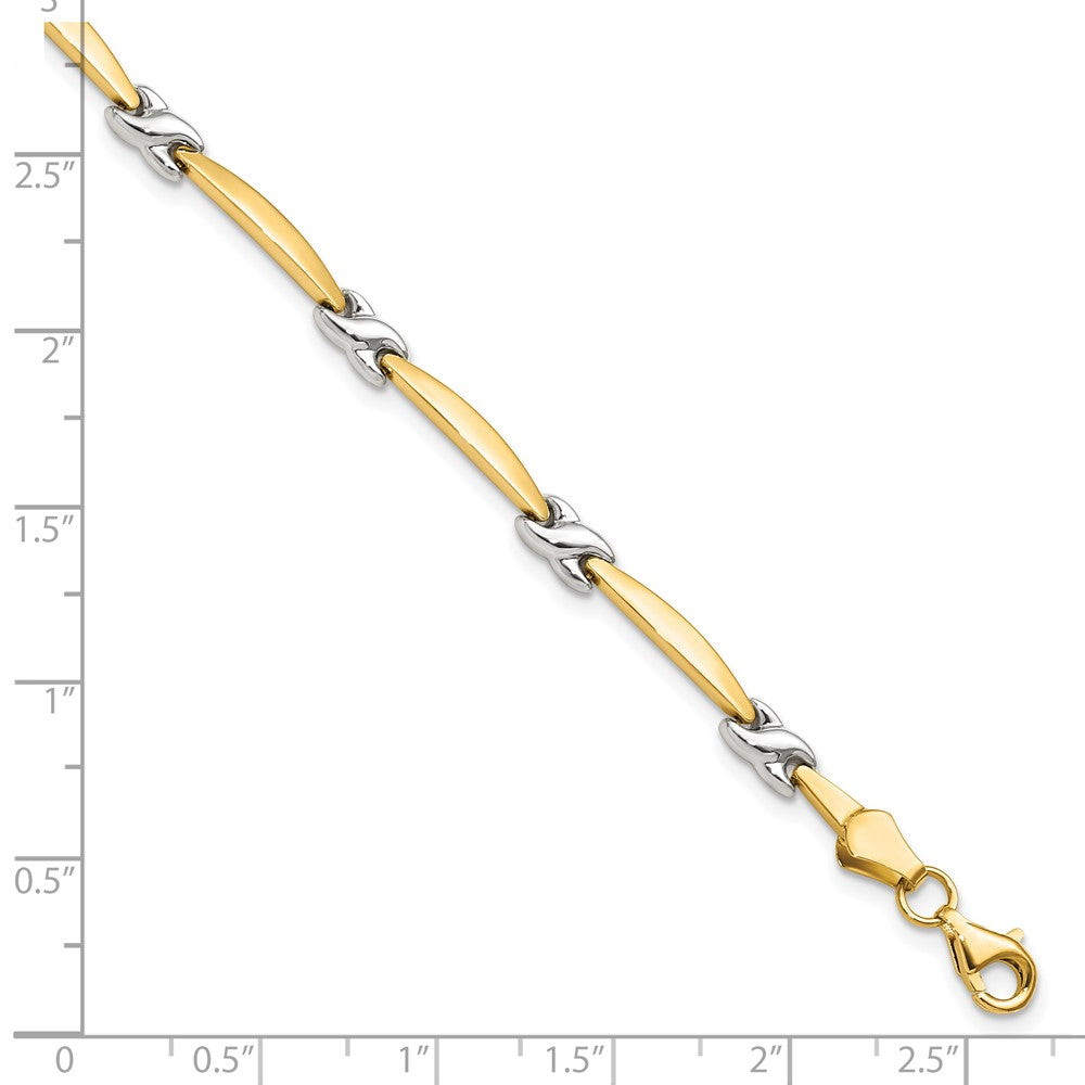 14K Yellow Gold w/Rhodium D/C Fancy 7.25 Inch Bracelet
