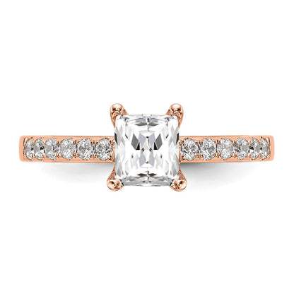 True Origin 14K Rose Gold 1/3 carat Lab Grown Diamond VS+ F+ Semi-Mount Emerald Engagement Ring