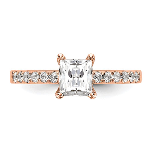 True Origin 14K Rose Gold 1/3 carat Lab Grown Diamond VS+ F+ Semi-Mount Emerald Engagement Ring