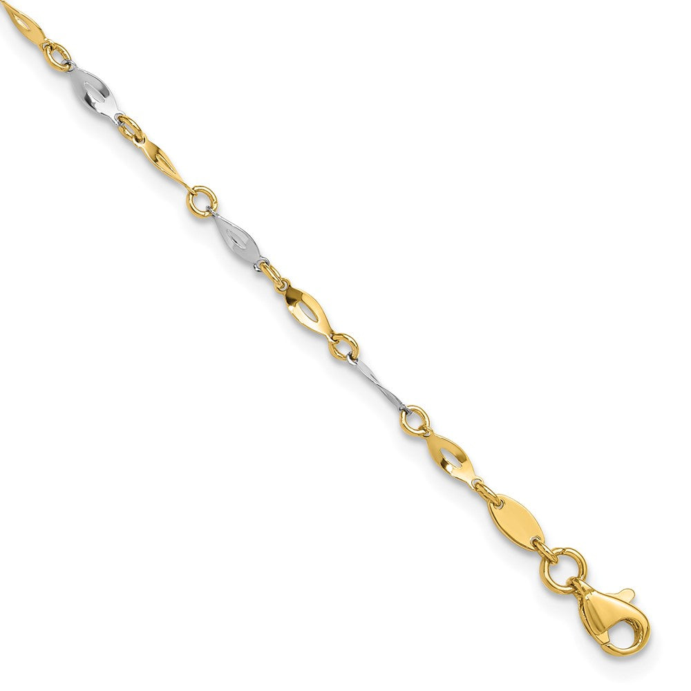 14K Two-Tone Gold Polished Twisted Link 9 Inch Plus 1 Inch Extender - Total 10 Inch Anklet
