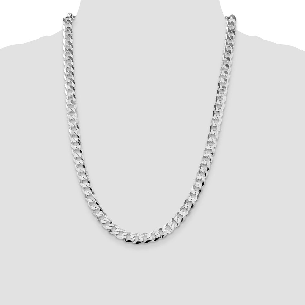 Sterling Silver Rhodium-plated 8.5mm Flat Curb 24 Inch Chain