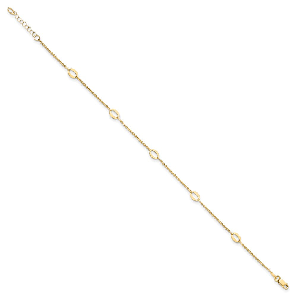 14K Yellow Gold Oval Links 5-Station 9 Inch Plus 1 Inch Extender - Total 10 Inch Anklet