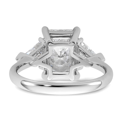 14K White Gold 5/8 carat Lab Grown Diamond VS+ F+ Triangle 3 carat Radiant Center Semi Mount Three Stone Engagement Ring
