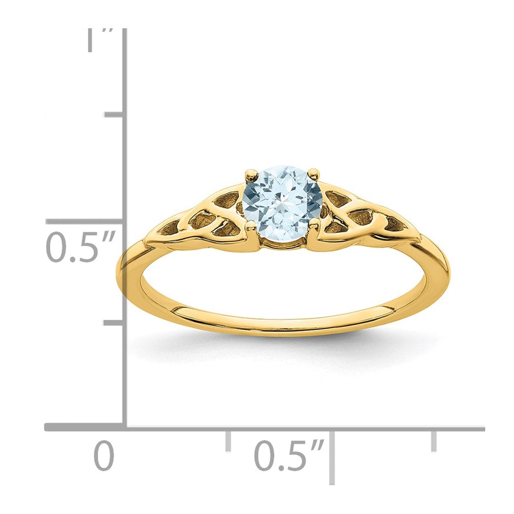 14K Yellow Gold 4.5mm Round Aquamarine Celtic Knot Ring