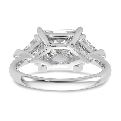14K White Gold 1 1/8 carat Lab Grown Diamond VS+ F+ Trillion and 3 carat Princess Center Semi Mount Three Stone Engagement Ring