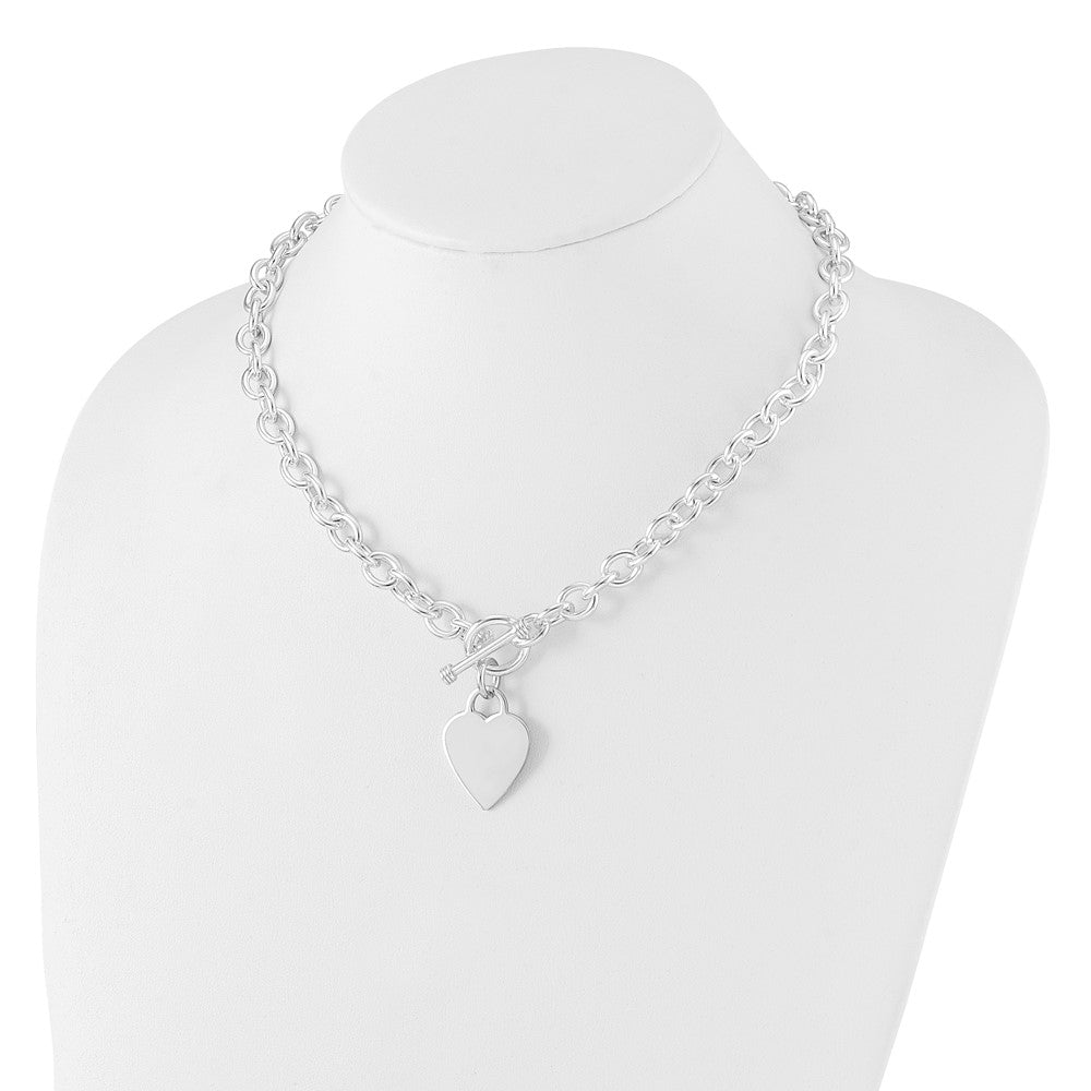 Sterling Silver RH-plated Heart Fancy Link Toggle 18 Inch Necklace