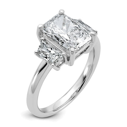 14K White Gold 3 1/3 carat Lab Grown Diamond VS+ F+ Radiant and Trapezoid Complete Three Stone Engagement Ring