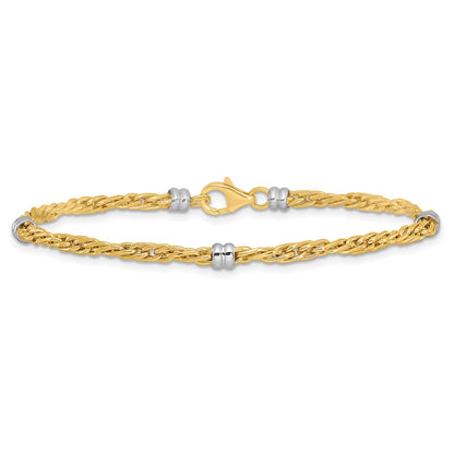 14K Two-Tone Gold Two-tone Polished 3.6mm Fancy Beaded 5-Station 7.5 Inch Bracelet