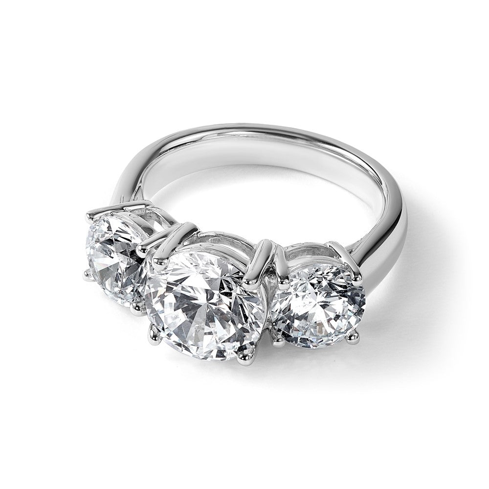 14K White Gold 4 carat Lab Grown Diamond VS+ F+ Three Stone Complete Engagement Ring