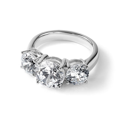 14K White Gold 4 carat Lab Grown Diamond VS+ F+ Three Stone Complete Engagement Ring