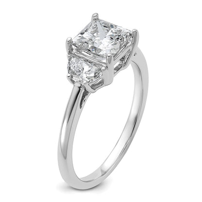 14K White Gold 1/2 carat Lab Grown Diamond VS/SI+ G+ Half Moon 1 1/2 carat Princess Center Semi Mount Three Stone Engagement Ring
