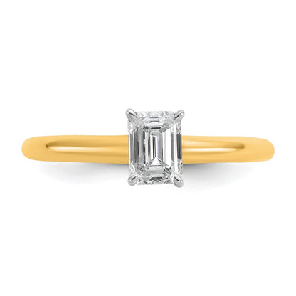 14K Two-Tone Gold Two-tone 3/4 carat Lab Grown Diamond VS+ F+ Emerald Solitaire Complete Engagement Ring